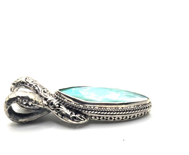 SARDA 925 Sterling Silver Blue Green Marquise Stone Pendant