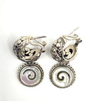 SARDA 925 Sterling Silver Iridescent Shell Spiral Dangle Hoop Earrings