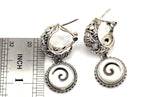 SARDA 925 Sterling Silver Iridescent Shell Spiral Dangle Hoop Earrings