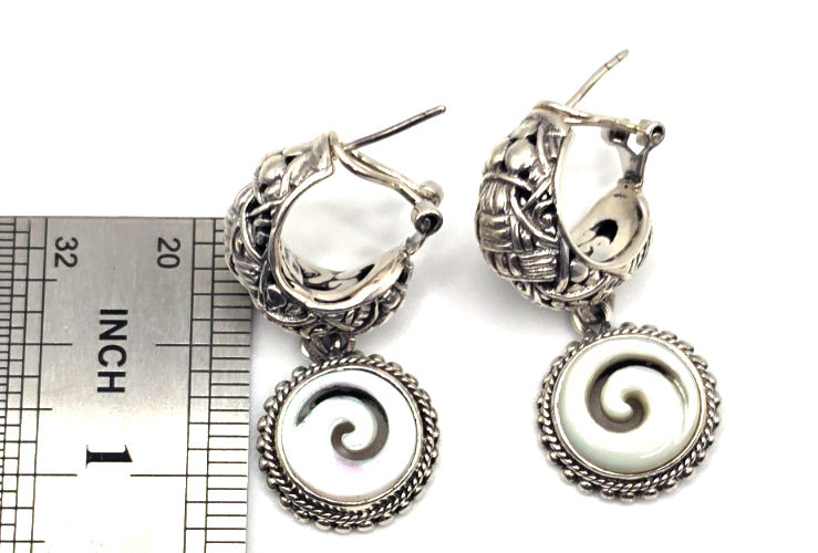SARDA 925 Sterling Silver Iridescent Shell Spiral Dangle Hoop Earrings