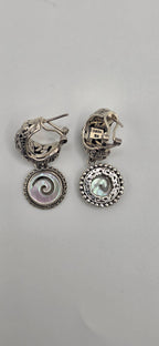 SARDA 925 Sterling Silver Iridescent Shell Spiral Dangle Hoop Earrings