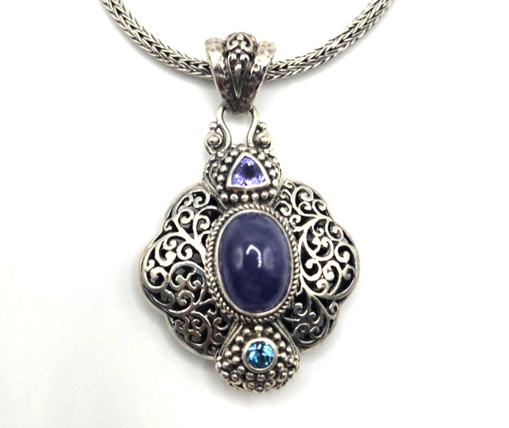 SARDA 925 Sterling Silver Purple Blue Multi Stone Pendant