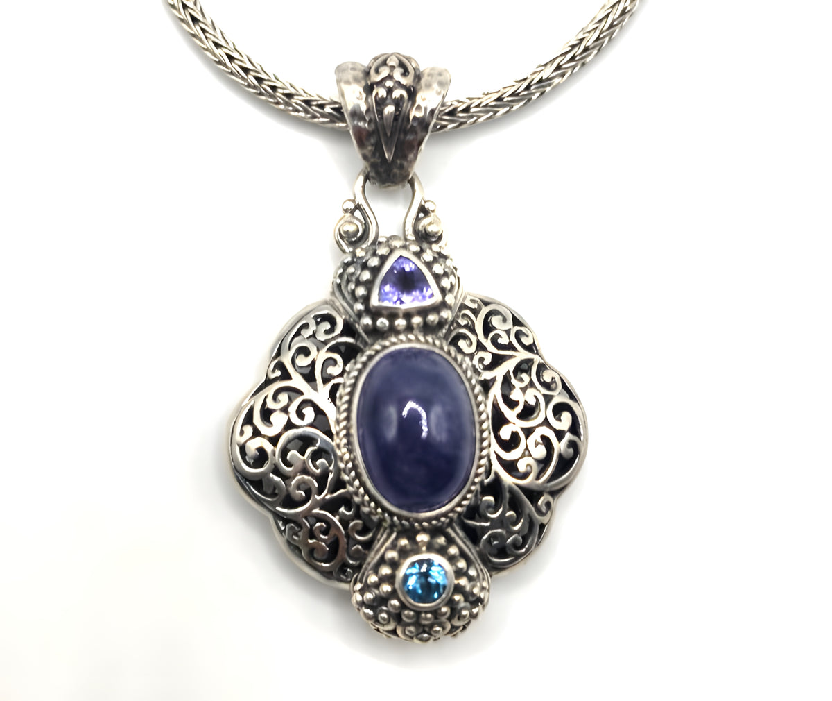 SARDA 925 Sterling Silver Purple Blue Multi Stone Pendant