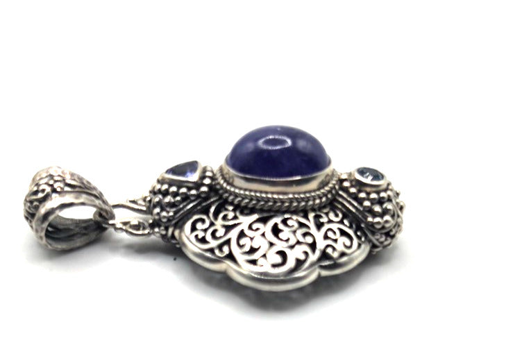 SARDA 925 Sterling Silver Purple Blue Multi Stone Pendant