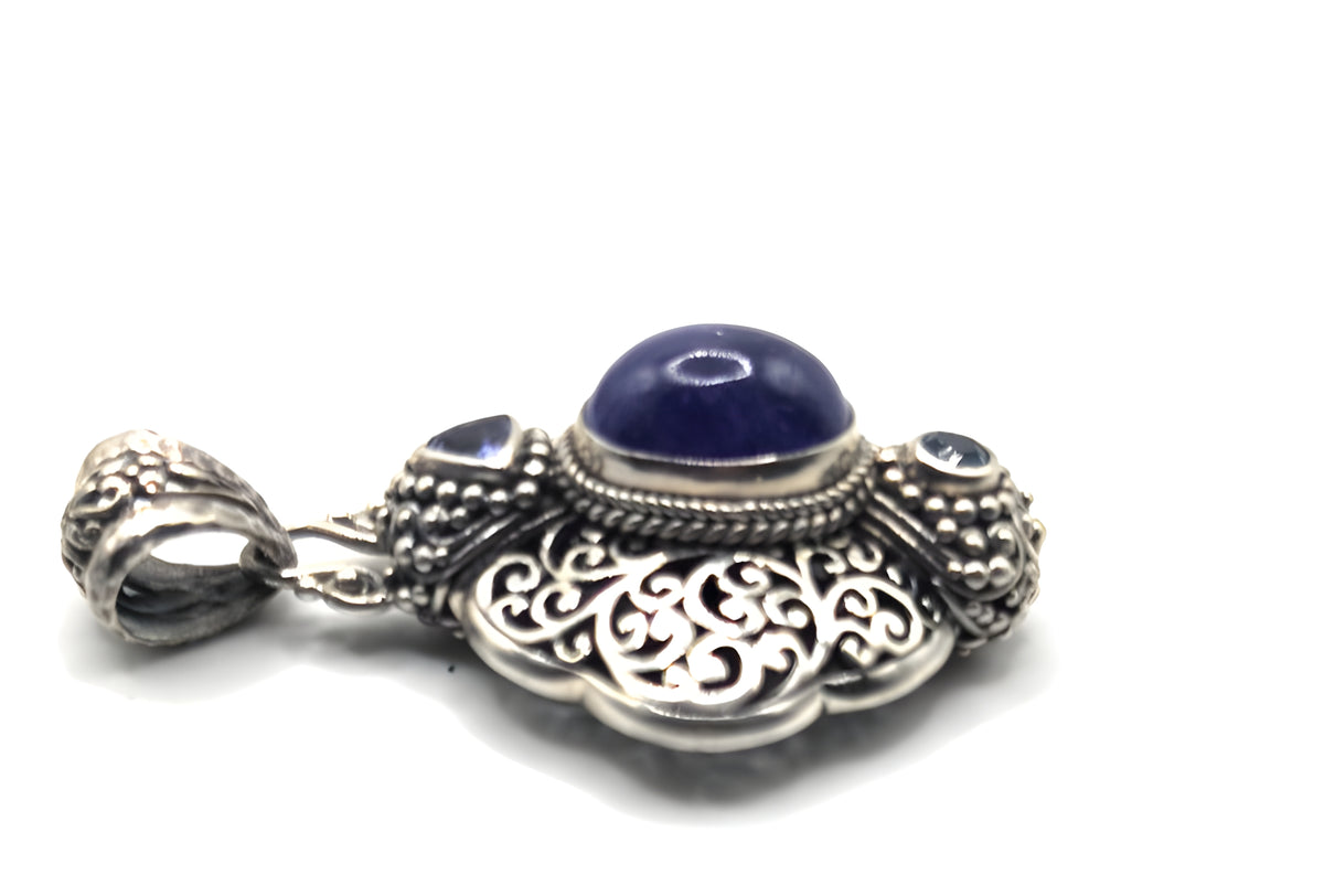 SARDA 925 Sterling Silver Purple Blue Multi Stone Pendant