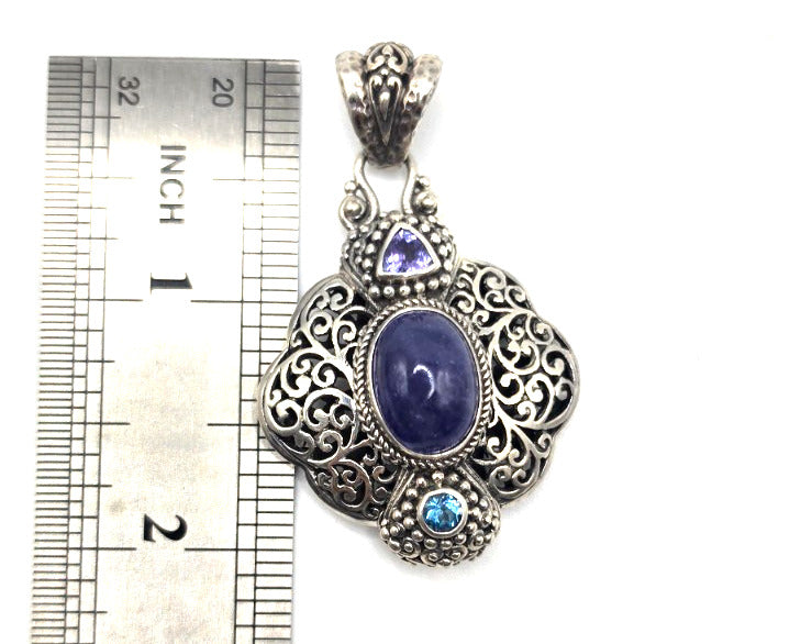 SARDA 925 Sterling Silver Purple Blue Multi Stone Pendant