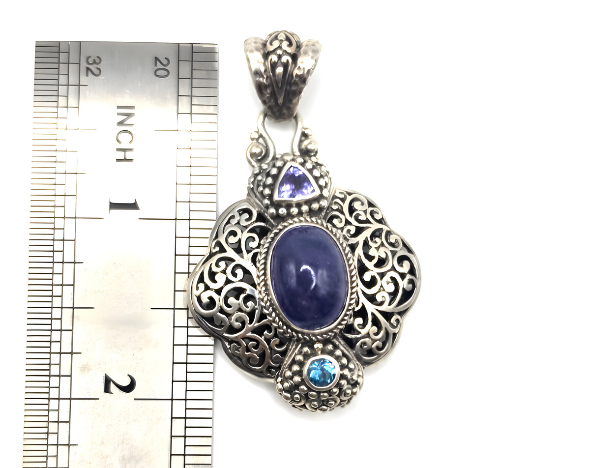 SARDA 925 Sterling Silver Purple Blue Multi Stone Pendant