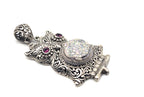 SARDA 925 Sterling Silver Owl Pendant Sparkling Druzy-Style Pink Eyes