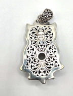 SARDA 925 Sterling Silver Owl Pendant Sparkling Druzy-Style Pink Eyes