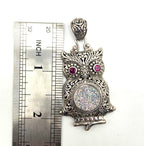 SARDA 925 Sterling Silver Owl Pendant Sparkling Druzy-Style Pink Eyes