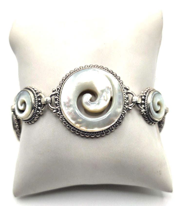 SARDA Sterling Silver Iridescent Shell Spiral Link Bracelet