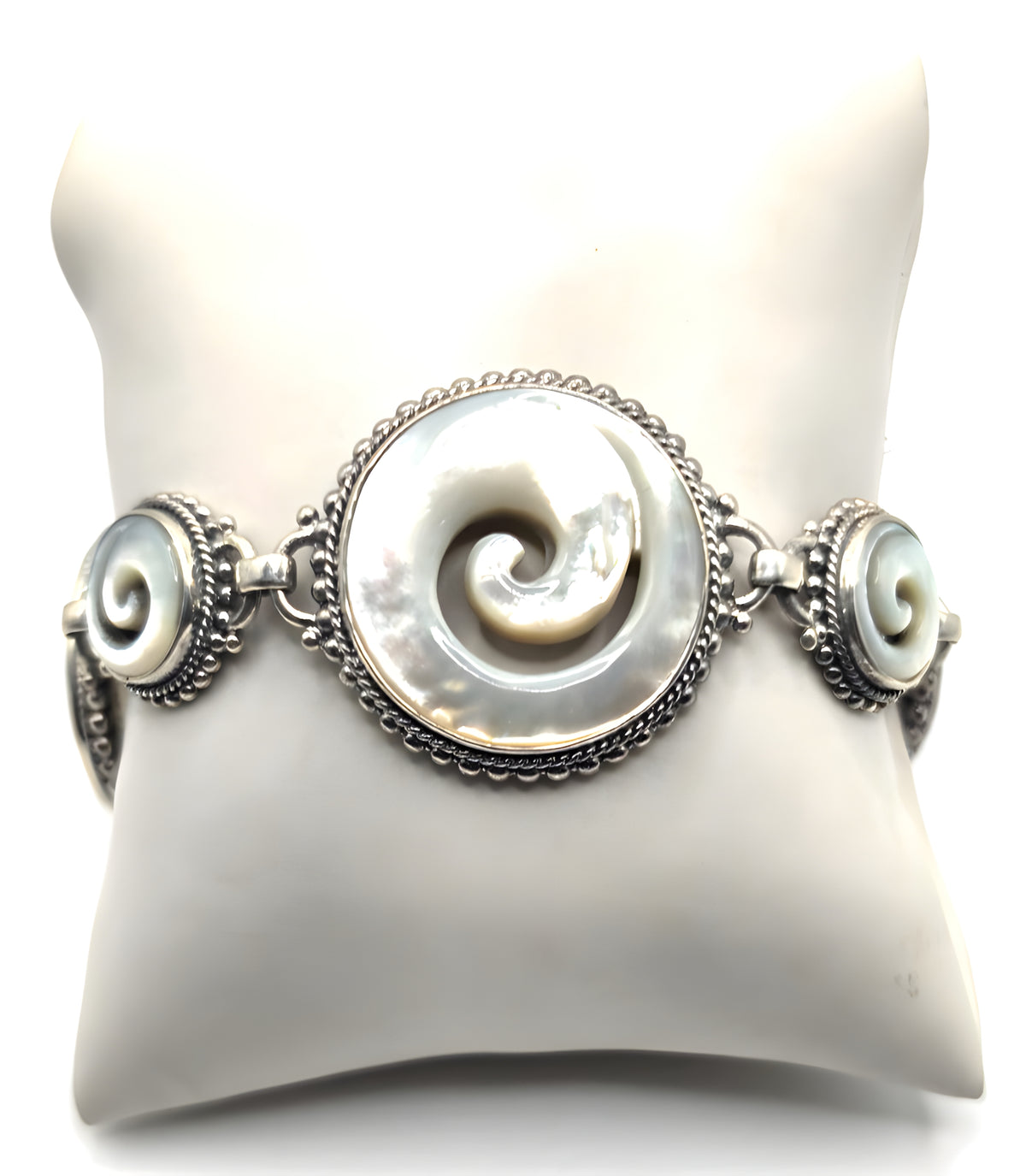SARDA Sterling Silver Iridescent Shell Spiral Link Bracelet