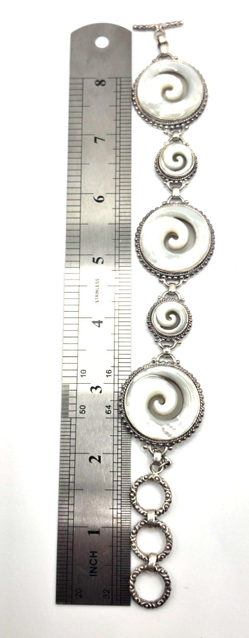 SARDA Sterling Silver Iridescent Shell Spiral Link Bracelet