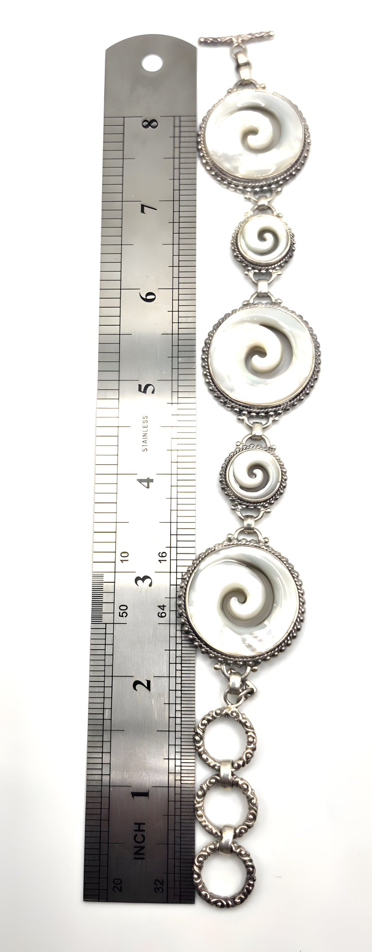 SARDA Sterling Silver Iridescent Shell Spiral Link Bracelet