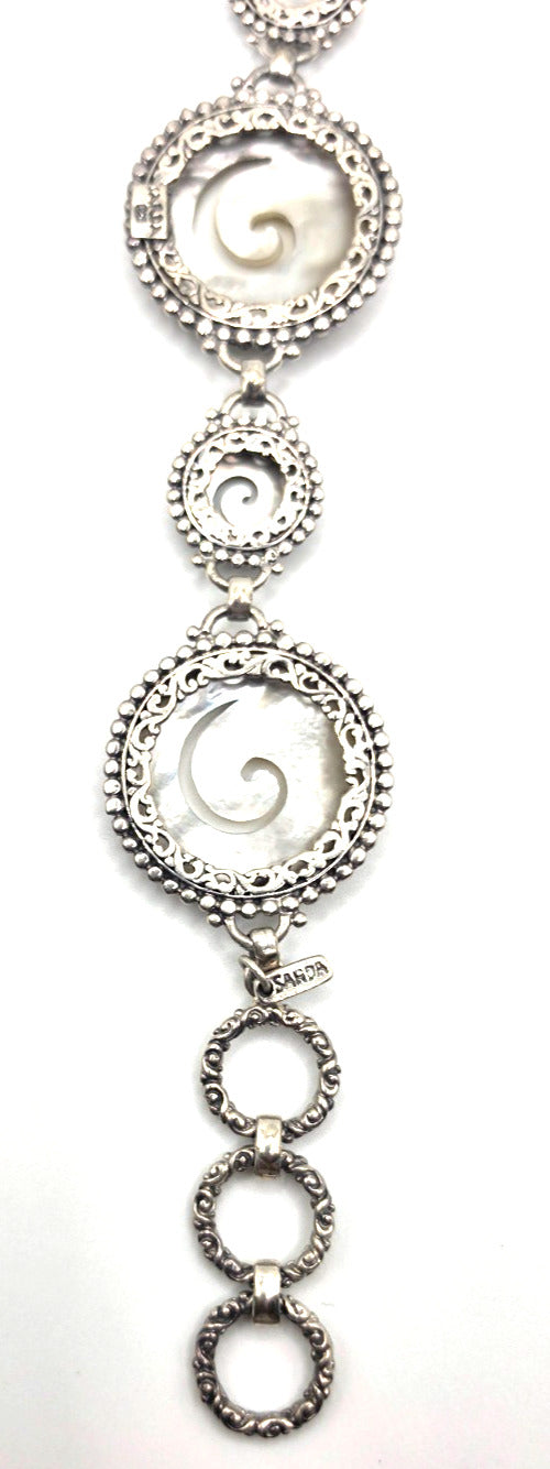 SARDA Sterling Silver Iridescent Shell Spiral Link Bracelet