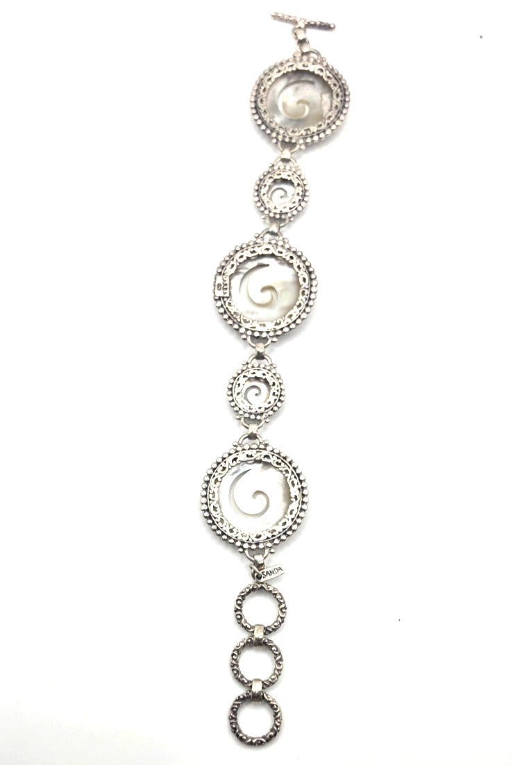 SARDA Sterling Silver Iridescent Shell Spiral Link Bracelet