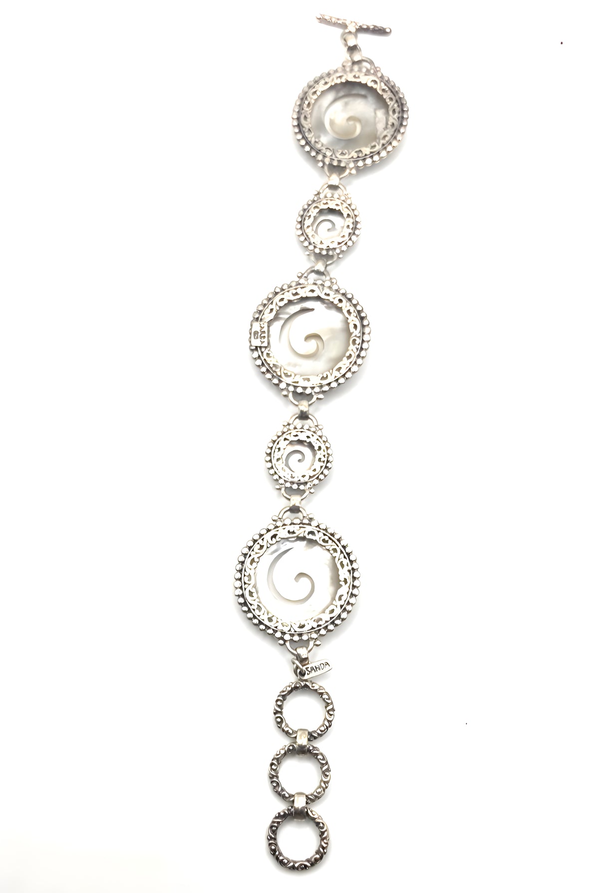 SARDA Sterling Silver Iridescent Shell Spiral Link Bracelet