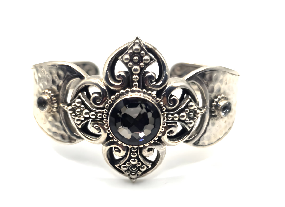 SARDA Sterling Silver 925 Faceted Gray Gemstone Wide Cuff Bracelet