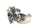 SARDA Sterling Silver 925 Faceted Gray Gemstone Wide Cuff Bracelet