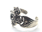 SARDA Sterling Silver 925 Faceted Gray Gemstone Wide Cuff Bracelet