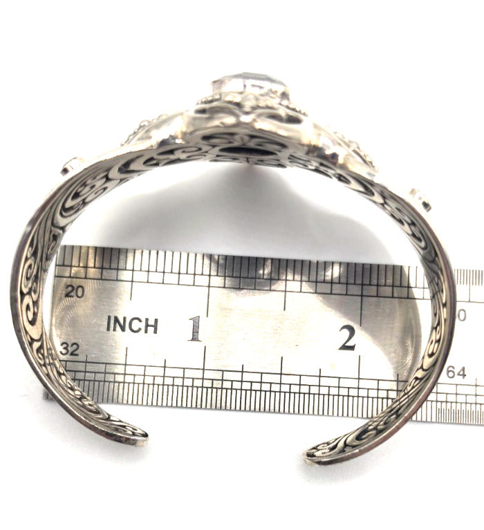 SARDA Sterling Silver 925 Faceted Gray Gemstone Wide Cuff Bracelet