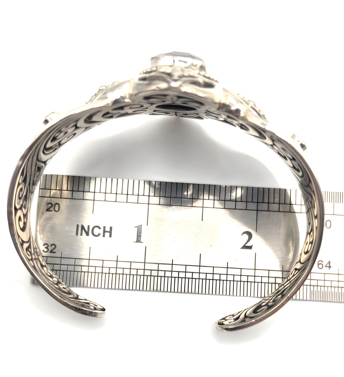 SARDA Sterling Silver 925 Faceted Gray Gemstone Wide Cuff Bracelet