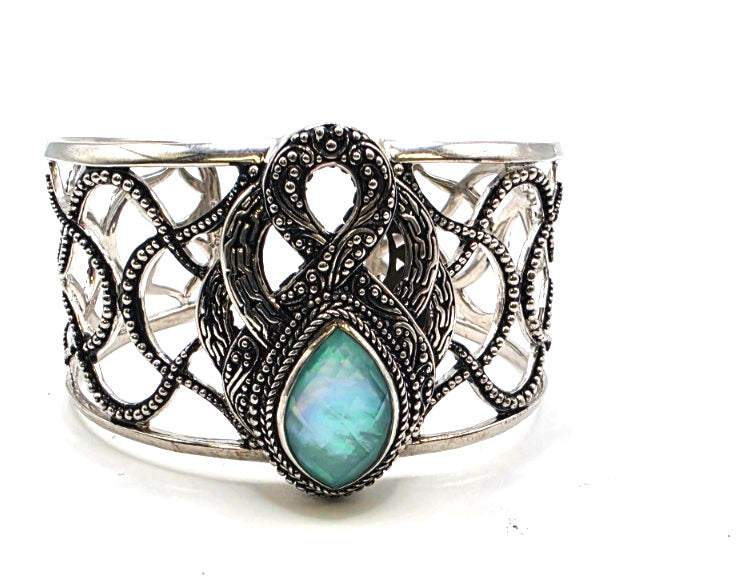 SARDA Sterling Silver 925 Blue Green Gemstone Wide Cuff Bracelet NWOT