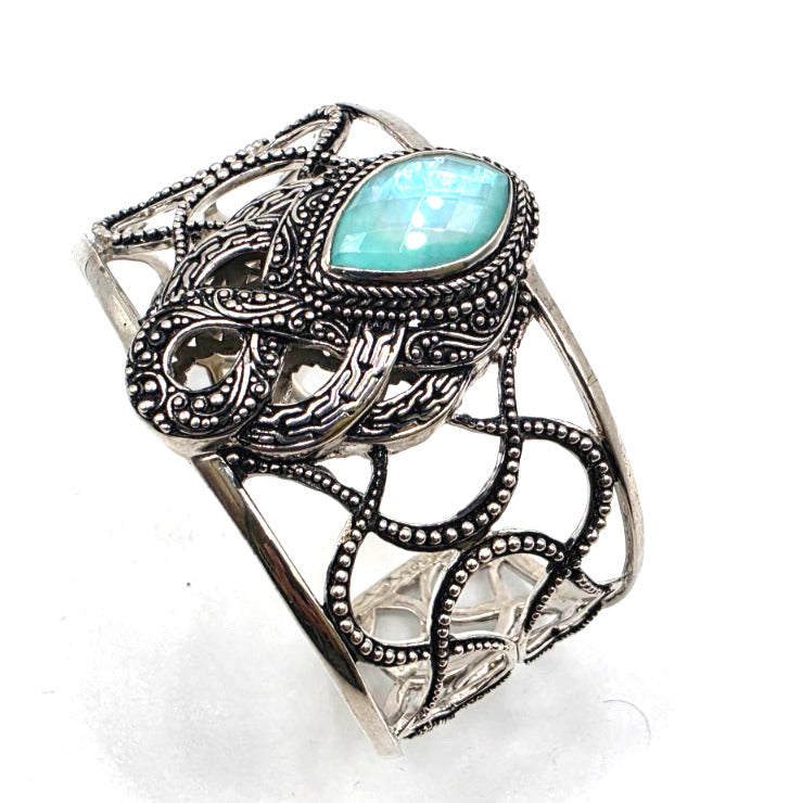 SARDA Sterling Silver 925 Blue Green Gemstone Wide Cuff Bracelet NWOT