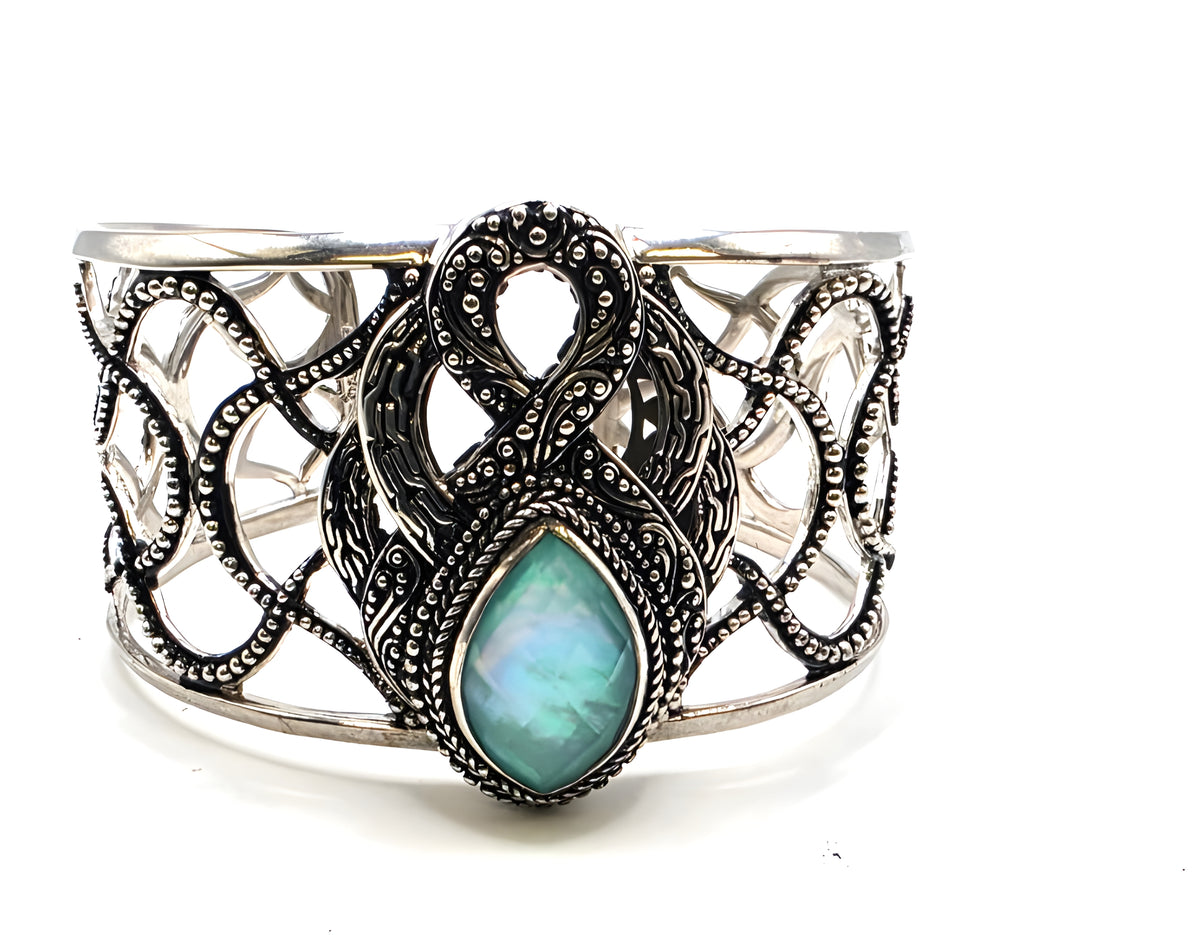 SARDA Sterling Silver 925 Blue Green Gemstone Wide Cuff Bracelet NWOT