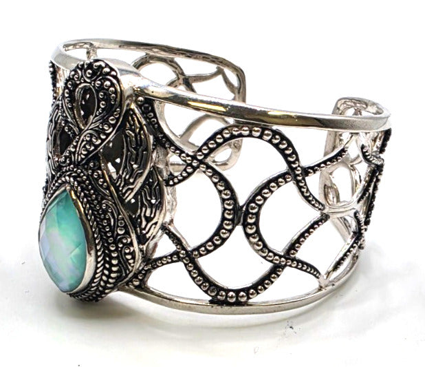 SARDA Sterling Silver 925 Blue Green Gemstone Wide Cuff Bracelet NWOT