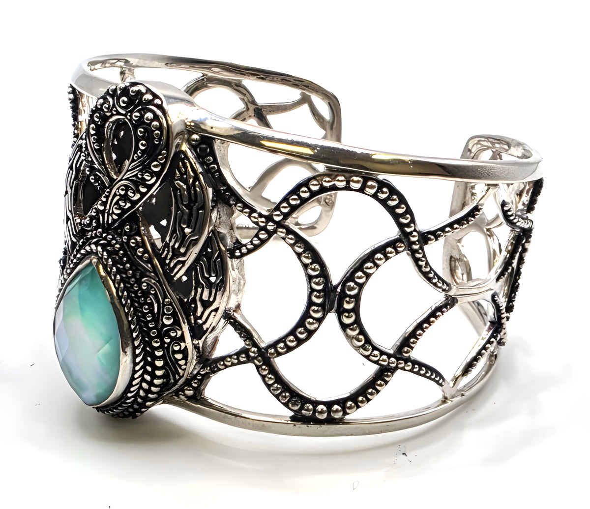 SARDA Sterling Silver 925 Blue Green Gemstone Wide Cuff Bracelet NWOT