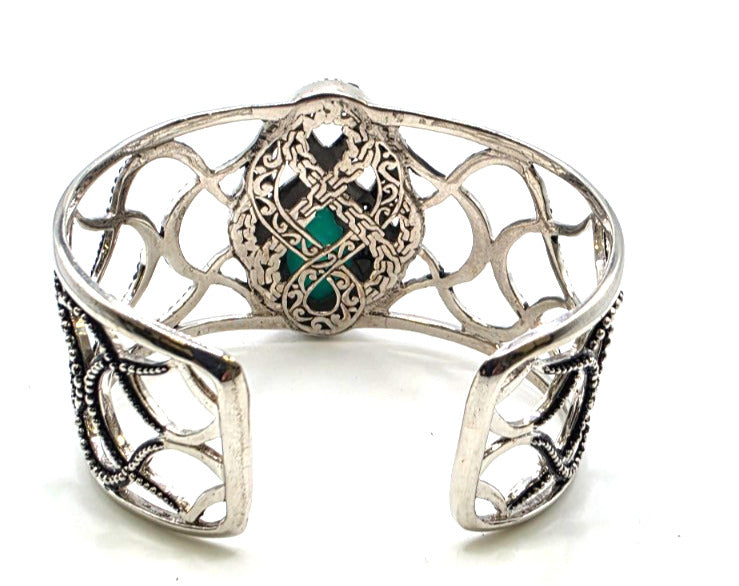 SARDA Sterling Silver 925 Blue Green Gemstone Wide Cuff Bracelet NWOT