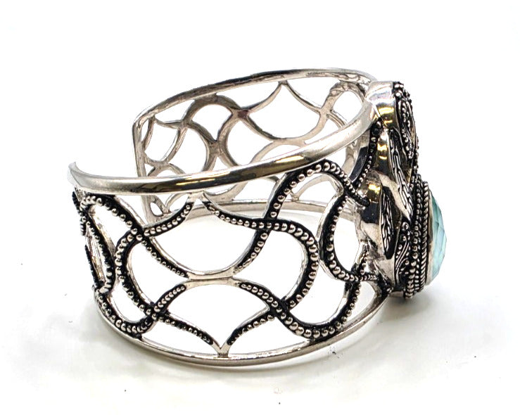 SARDA Sterling Silver 925 Blue Green Gemstone Wide Cuff Bracelet NWOT
