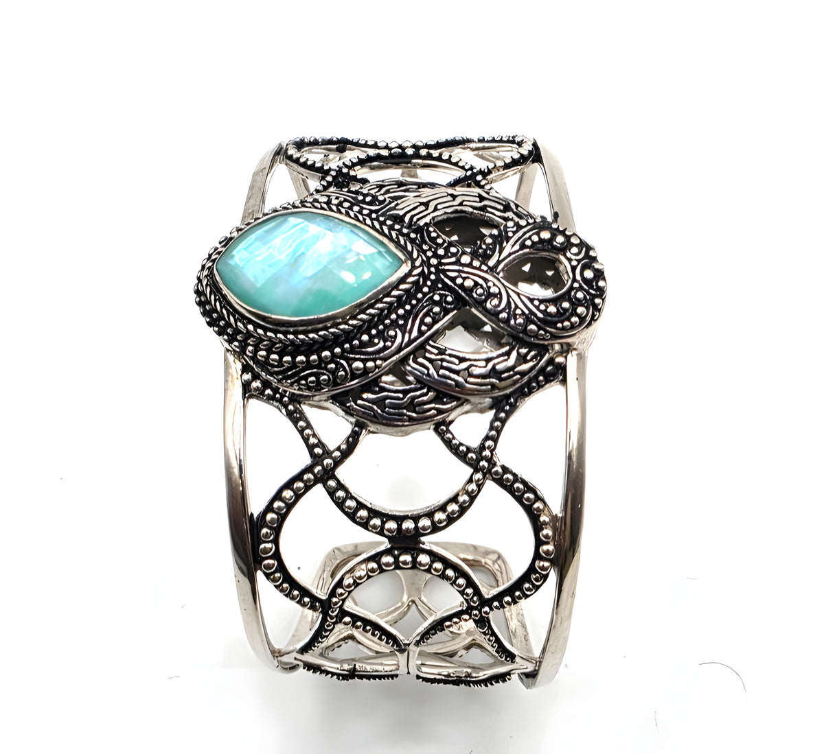 SARDA Sterling Silver 925 Blue Green Gemstone Wide Cuff Bracelet NWOT