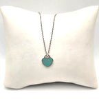 17" Return To Tiffany & Co. Blue Enamel Heart Pendant Necklace Silver w/ POUCH
