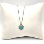 17" Return To Tiffany & Co. Blue Enamel Heart Pendant Necklace Silver w/ POUCH