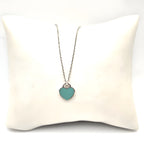 17" Return To Tiffany & Co. Blue Enamel Heart Pendant Necklace Silver w/ POUCH