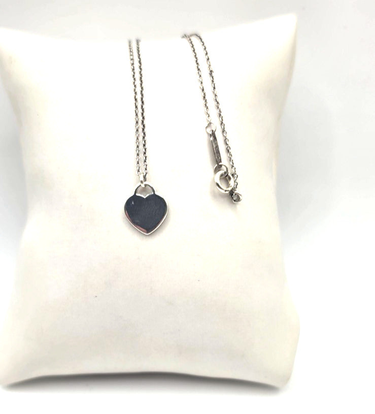 17" Return To Tiffany & Co. Blue Enamel Heart Pendant Necklace Silver w/ POUCH
