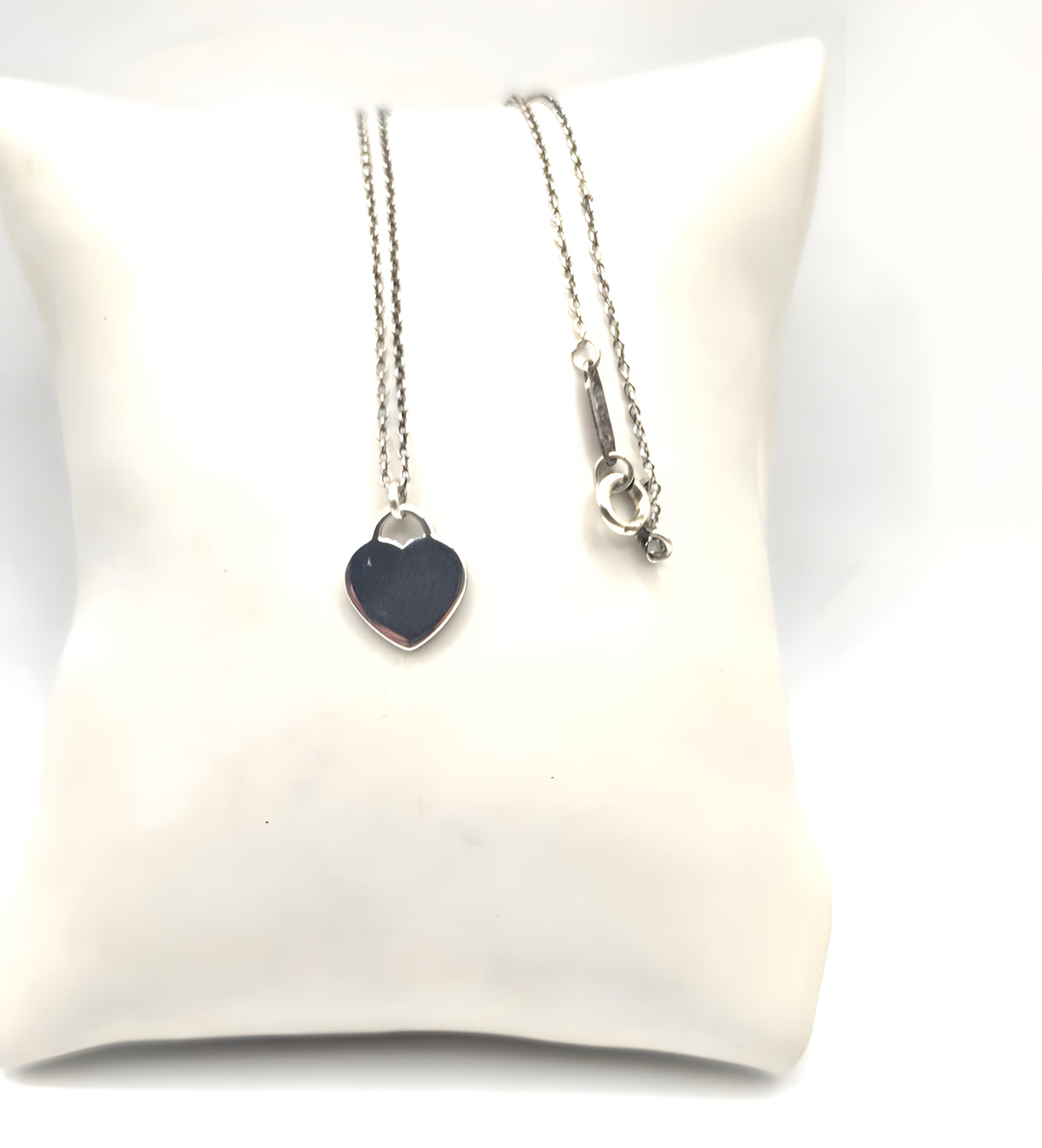 17" Return To Tiffany & Co. Blue Enamel Heart Pendant Necklace Silver w/ POUCH