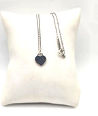 17" Return To Tiffany & Co. Blue Enamel Heart Pendant Necklace Silver w/ POUCH