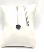 17" Return To Tiffany & Co. Blue Enamel Heart Pendant Necklace Silver w/ POUCH