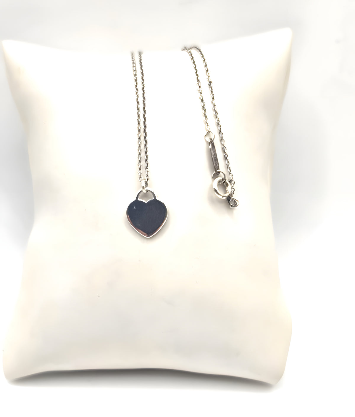 17" Return To Tiffany & Co. Blue Enamel Heart Pendant Necklace Silver w/ POUCH