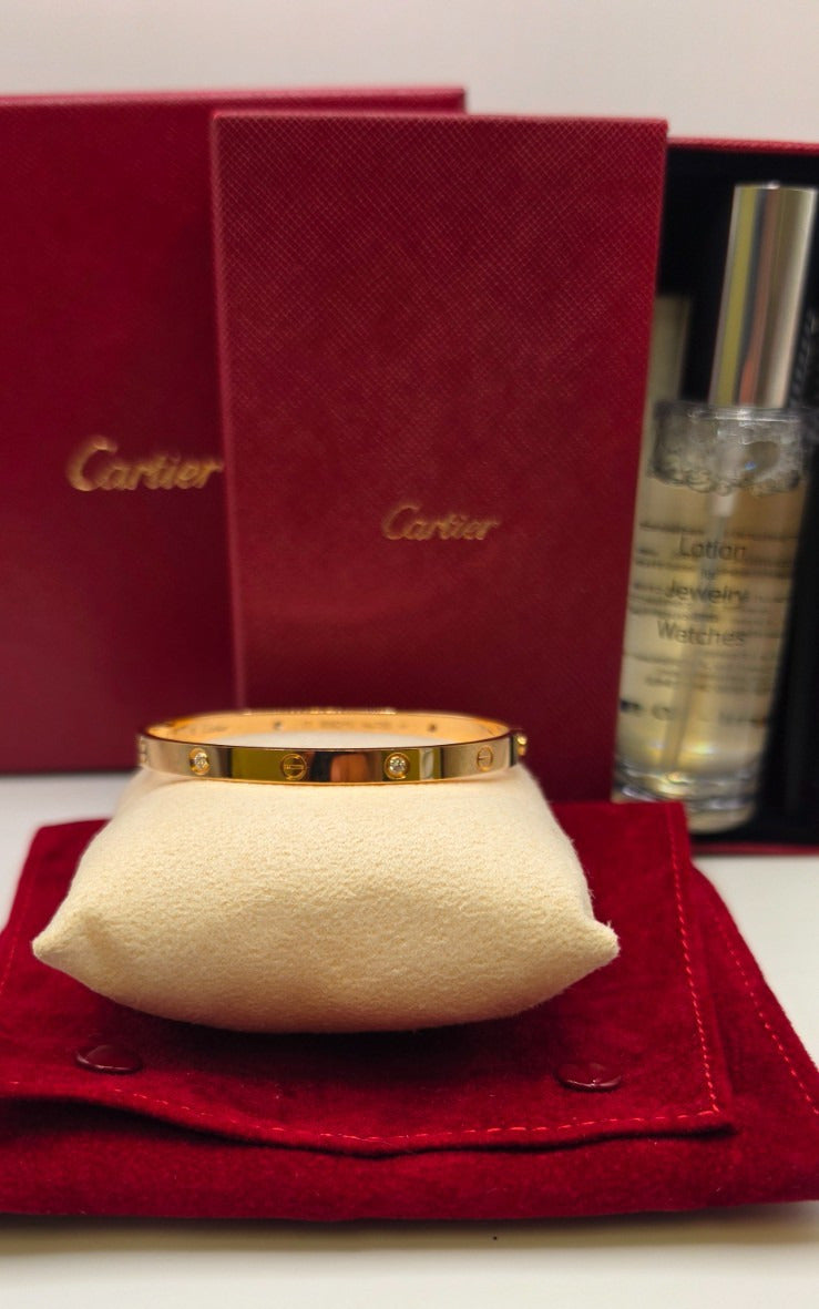 Cartier LOVE Bracelet 18K Rose Gold 4 Diamond Size 17 Bangle Box Papers Screwdri