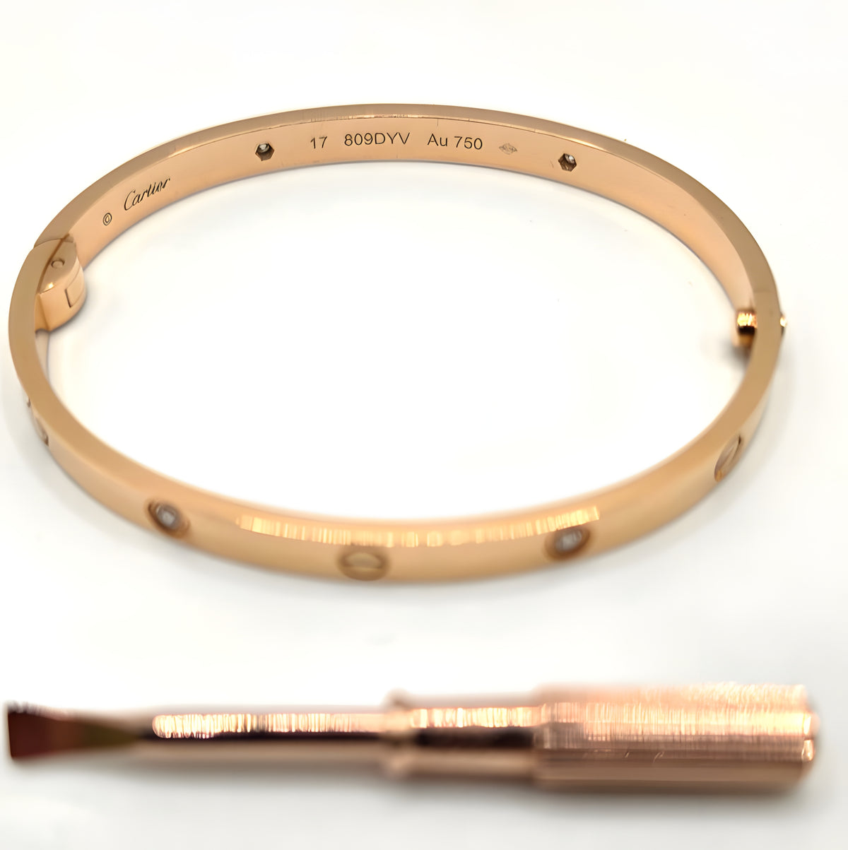 Cartier LOVE Bracelet 18K Rose Gold 4 Diamond Size 17 Bangle Box Papers Screwdri