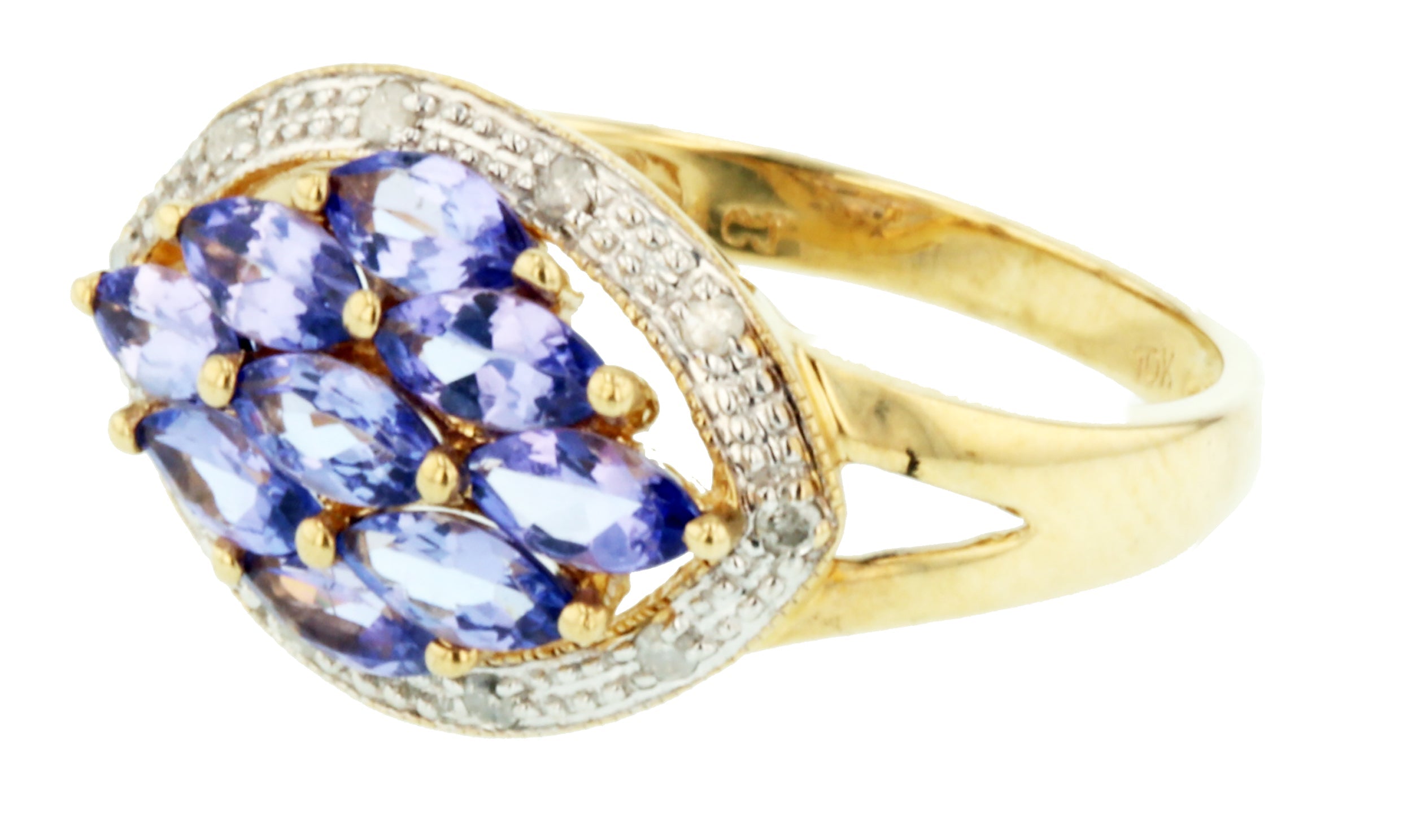 10KT Yellow Gold 1.21ctw Tanzanite Diamond Ring Size 6.75