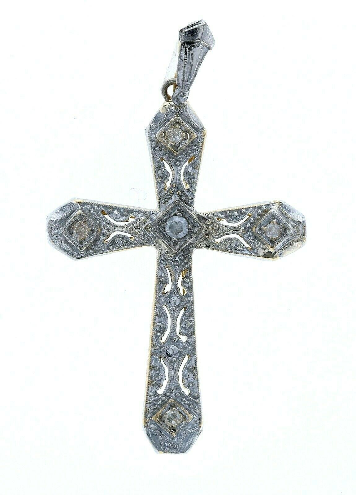 18kt White & Yellow Gold Diamond Cross Pendant