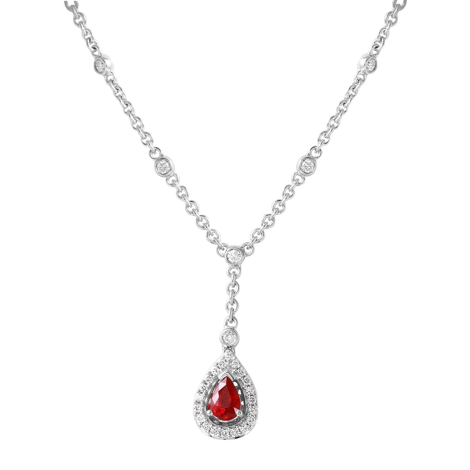 14KT White Gold 0.94ctw Ruby Diamond Necklace Length 16