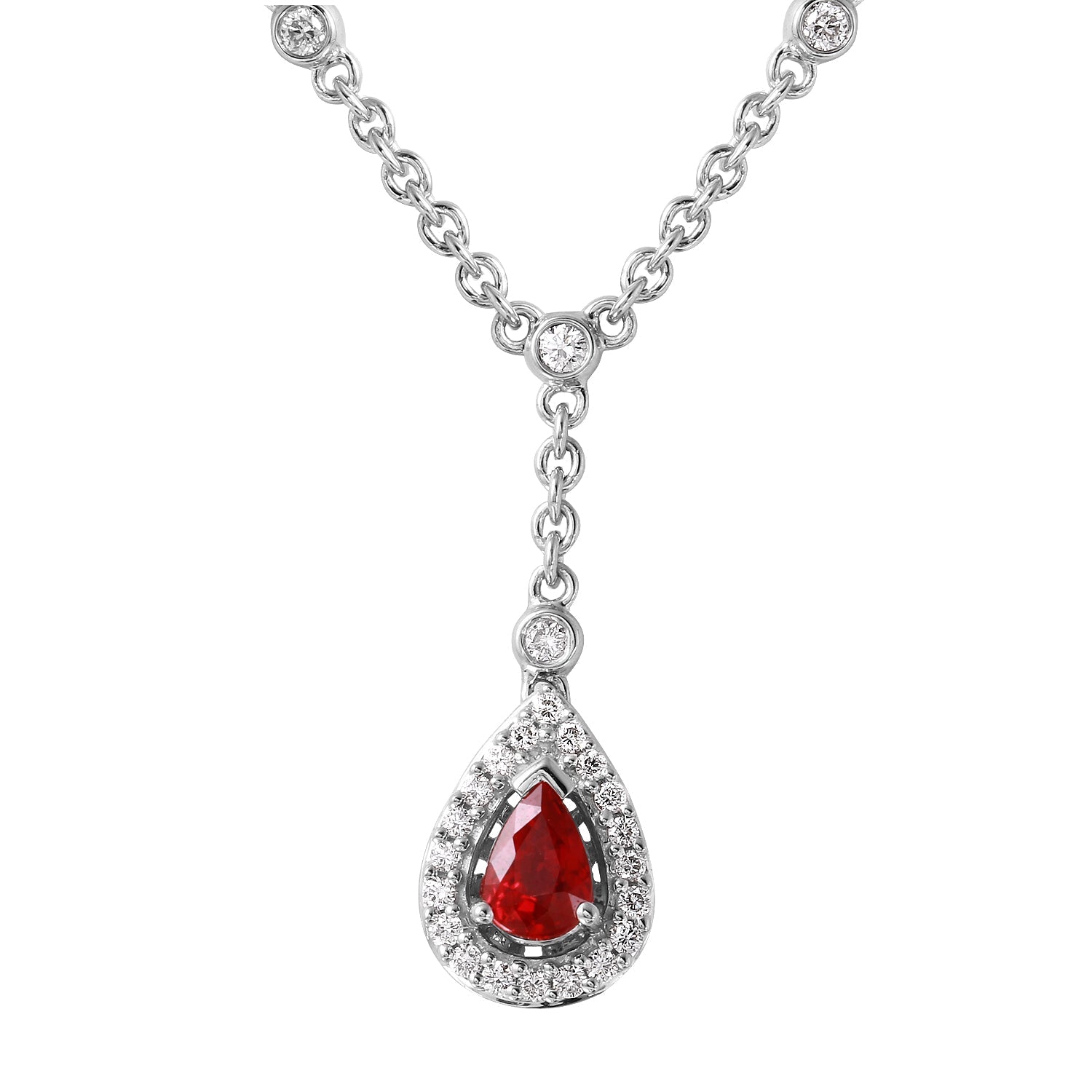 14KT White Gold 0.94ctw Ruby Diamond Necklace Length 16