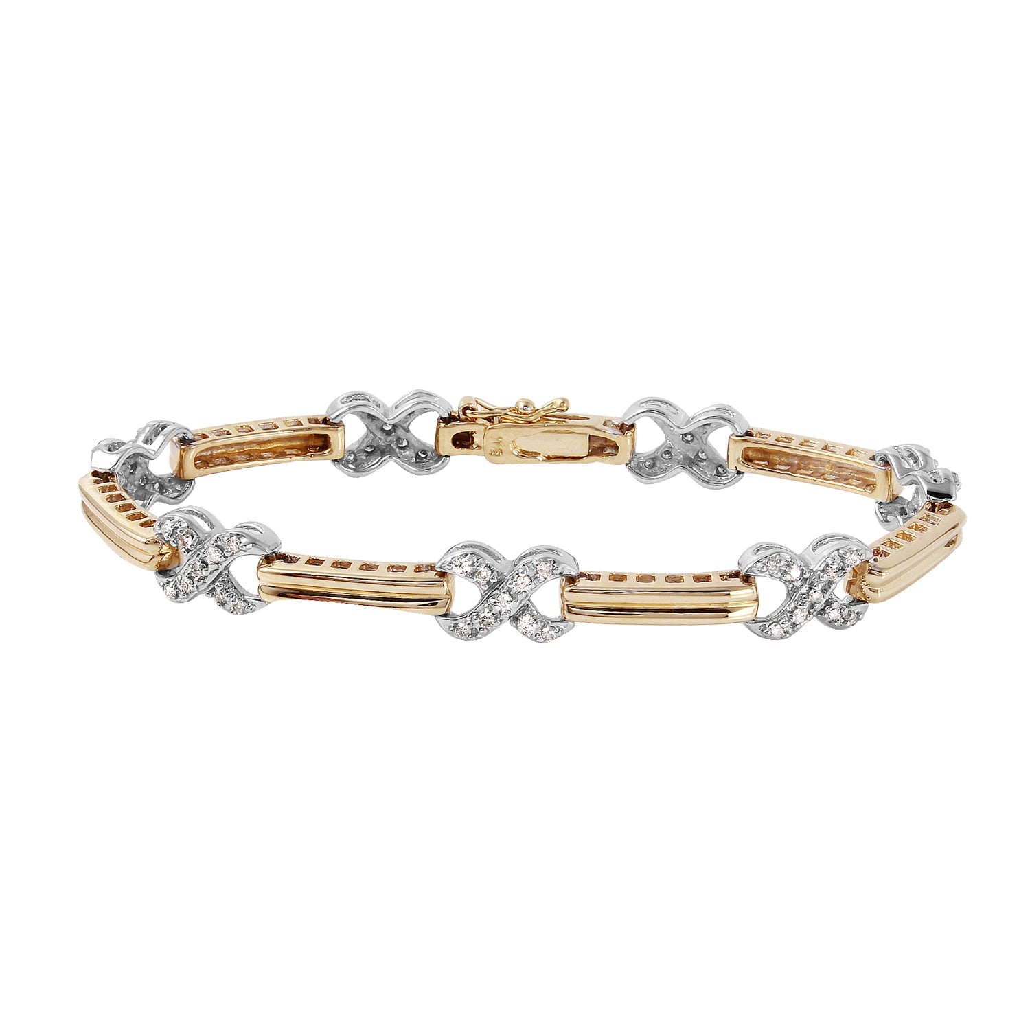 14KT Two Tone Gold Diamond Tennis Bracelet Length 7