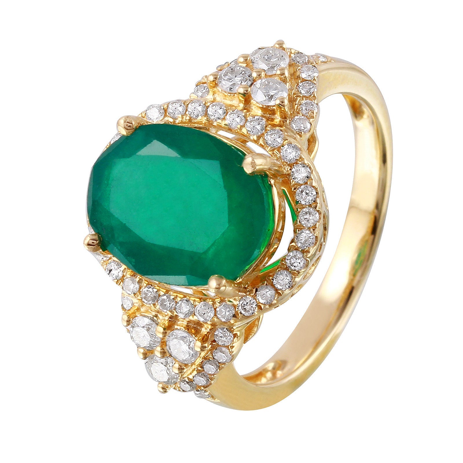 14KT Yellow Gold 3.83ctw Emerald Diamond Cocktail Ring Size 7